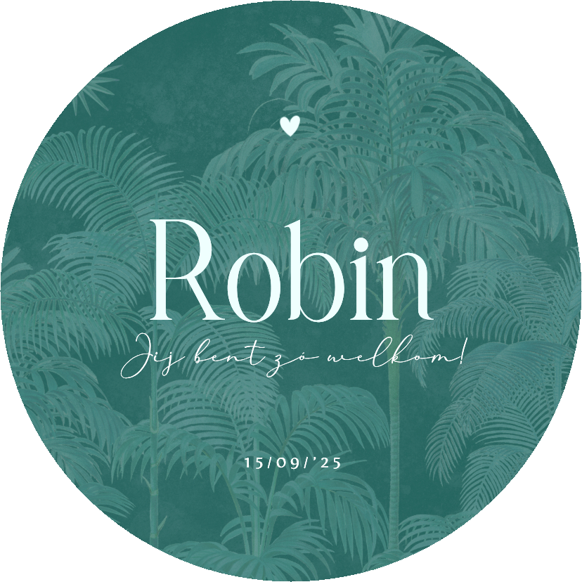 Geboortekaartjes - Modern rond geboortekaartje palmbomen groen