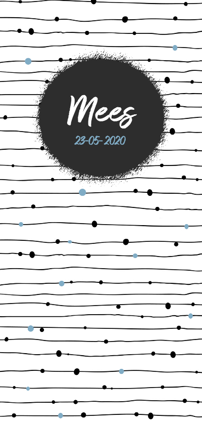 Monochrome met blauwe stippen - Geboortekaartjes Geboortekaartjes - Monochrome met blauwe stippen