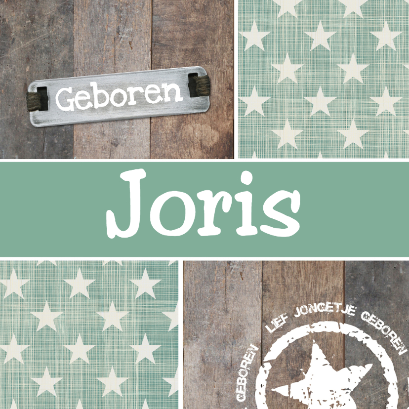 Retro groen met hout geboortekaartje - Geboortekaartjes Geboortekaartjes - Retro groen met hout geboortekaartje