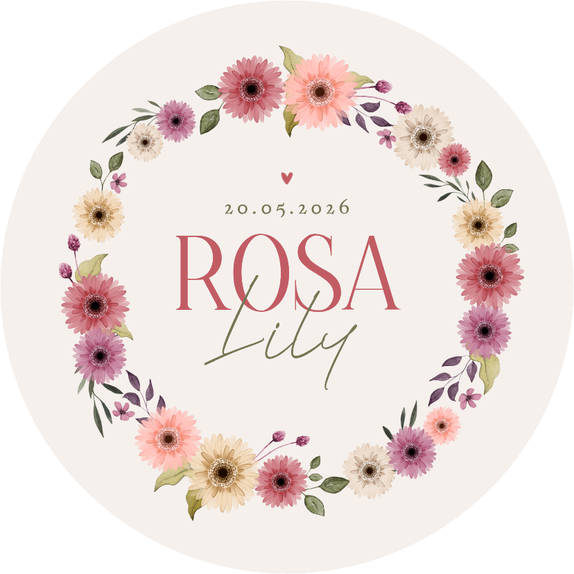 Rond geboortekaartje bloemen lente krans vintage lief - Geboortekaartjes Geboortekaartjes - Rond geboortekaartje bloemen lente krans vintage lief