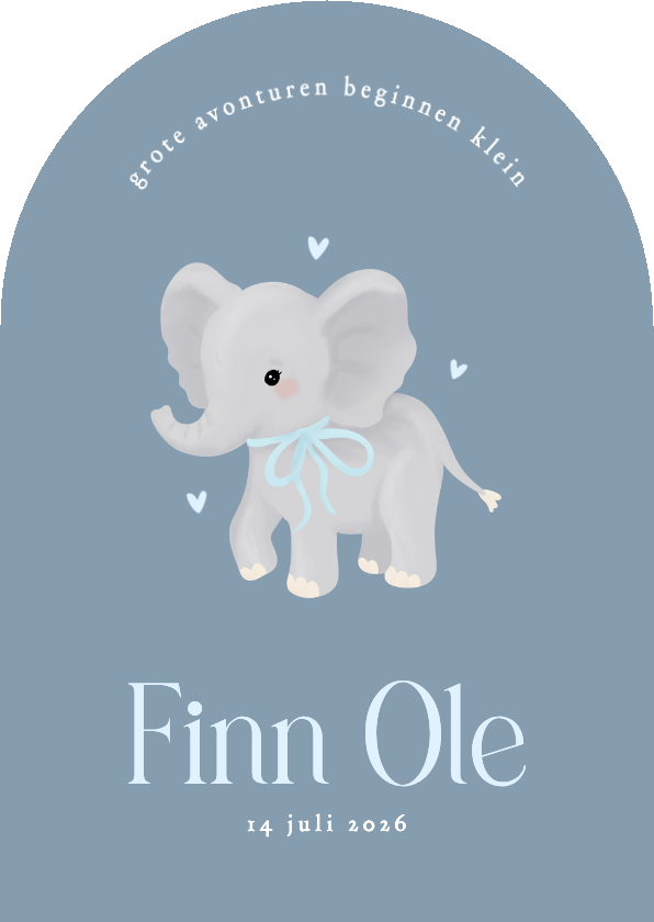 Schattig blauw geboortekaartje boog met olifantje jongen - Geboortekaartjes Geboortekaartjes - Schattig blauw geboortekaartje boog met olifantje jongen