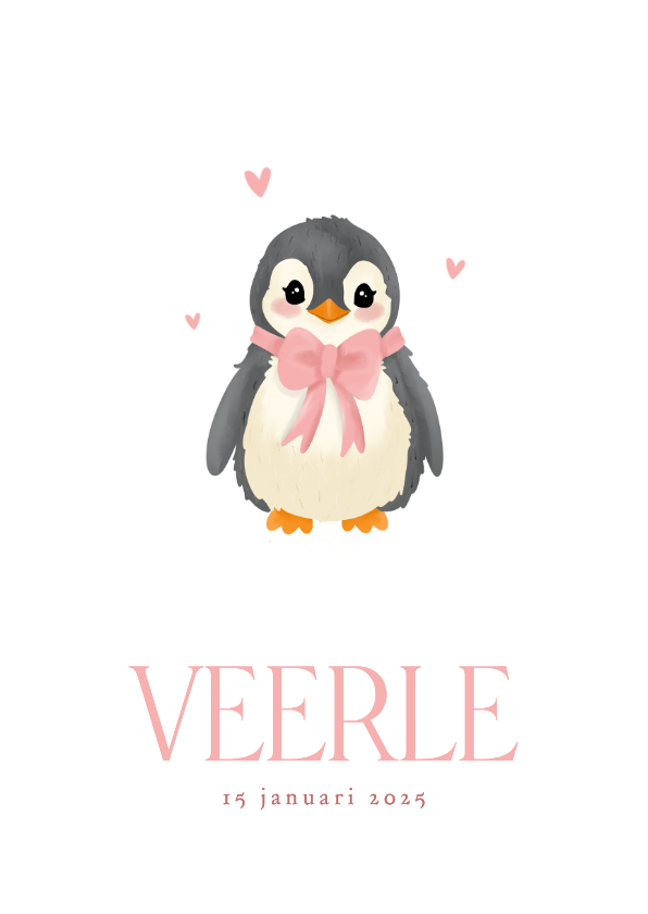 Geboortekaartjes - Schattig geboortekaartje meisje met pinguin boogvorm