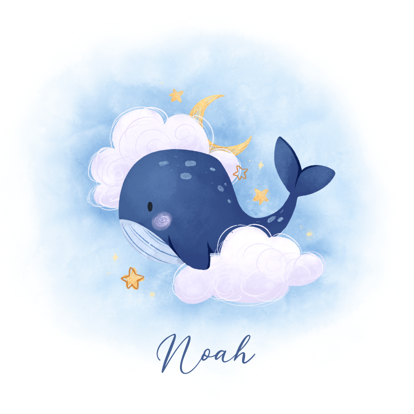 Geboortekaartjes - Schattig geboortekaartje met walvis wolken en sterren