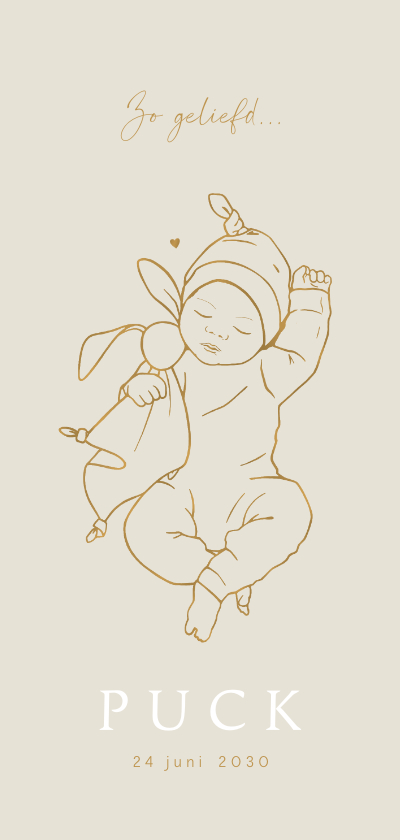 Geboortekaartjes - Schattig geboortekaartje van baby met knuffeldoekje konijn
