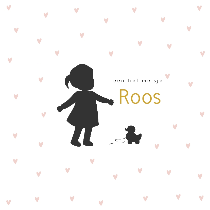 Silhouet geboortekaartje meisje met hartjes - Geboortekaartjes Geboortekaartjes - Silhouet geboortekaartje meisje met hartjes