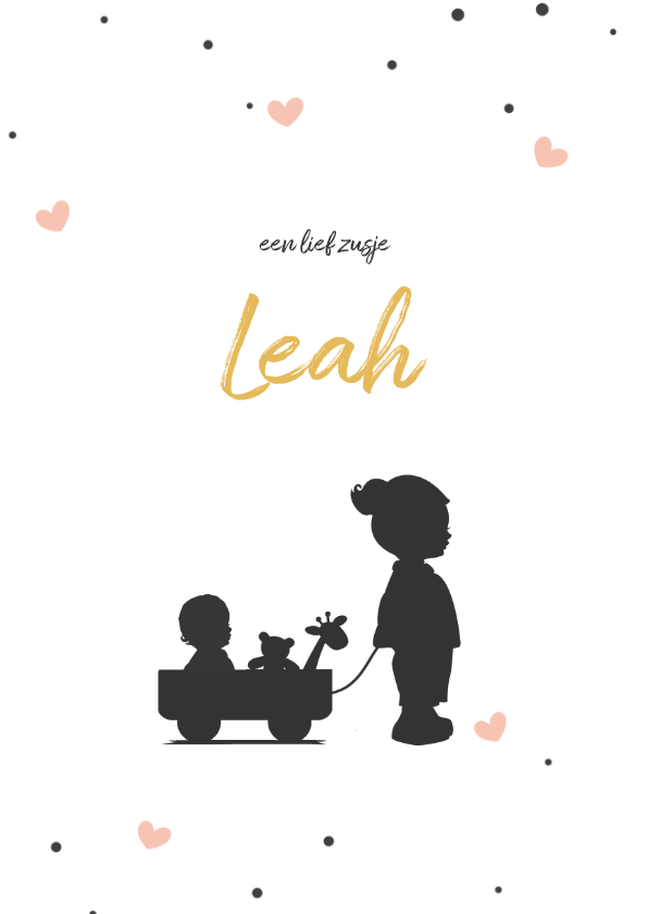 Geboortekaartjes - Silhouet geboortekaartje met een grote zus en baby in kar