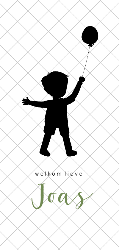 Silhouet geboortekaartje met jongetje en ballon - Geboortekaartjes Geboortekaartjes - Silhouet geboortekaartje met jongetje en ballon