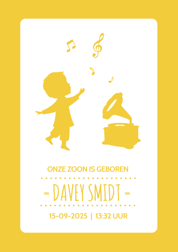 Silhouet jongen platenspeler - Geboortekaartjes Geboortekaartjes - Silhouet jongen platenspeler