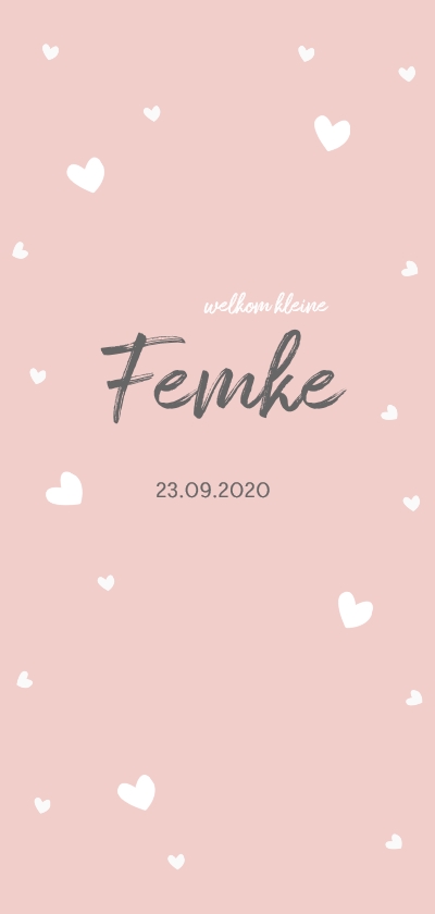 Staand roze met witte hartjes - Geboortekaartjes Geboortekaartjes - Staand roze met witte hartjes