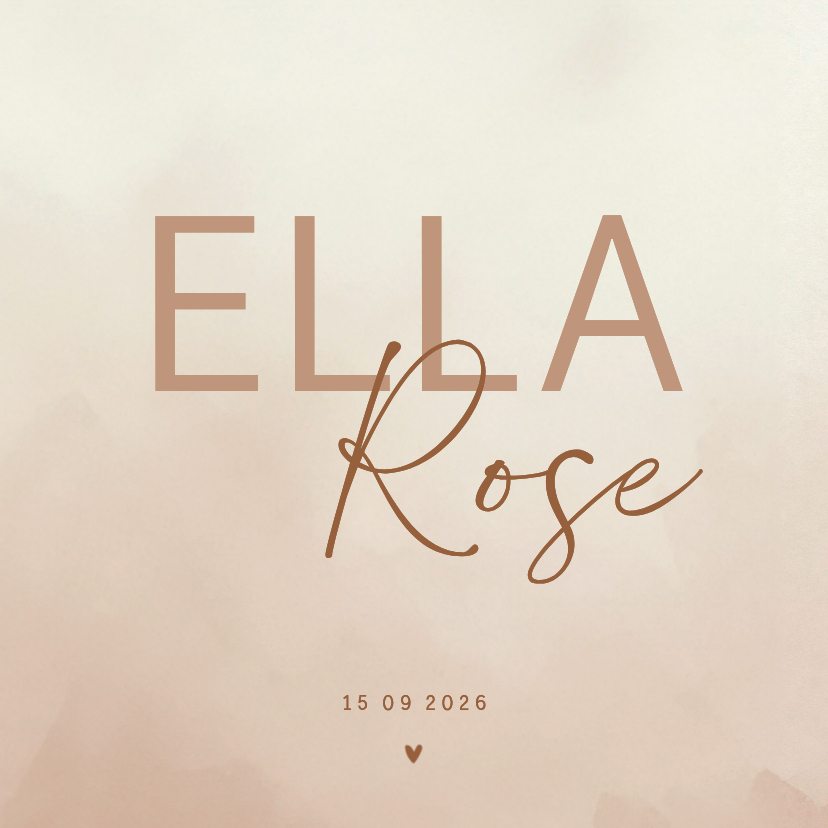 Geboortekaartjes - Stijlvol beige geboortekaartje met waterverf structuur