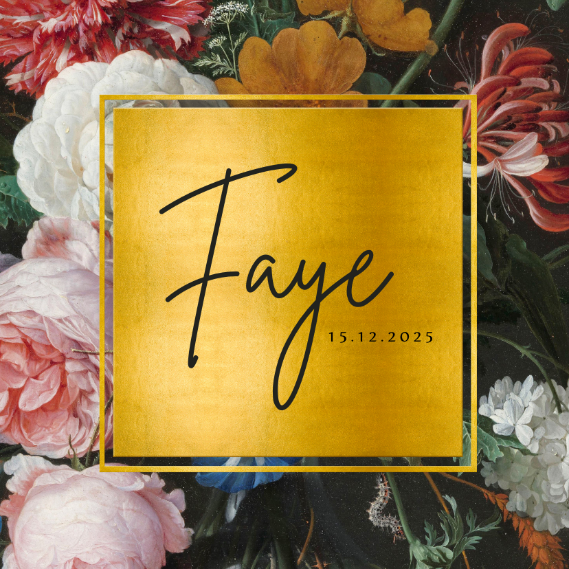 Stijlvol botanisch geboortekaartje met bloemen en goud - Geboortekaartjes Geboortekaartjes - Stijlvol botanisch geboortekaartje met bloemen en goud