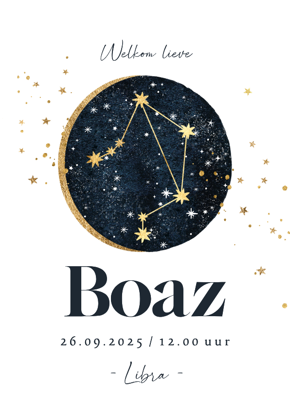 Geboortekaartjes - Stijlvol geboortekaartje astrologie weegschaal sterren maan