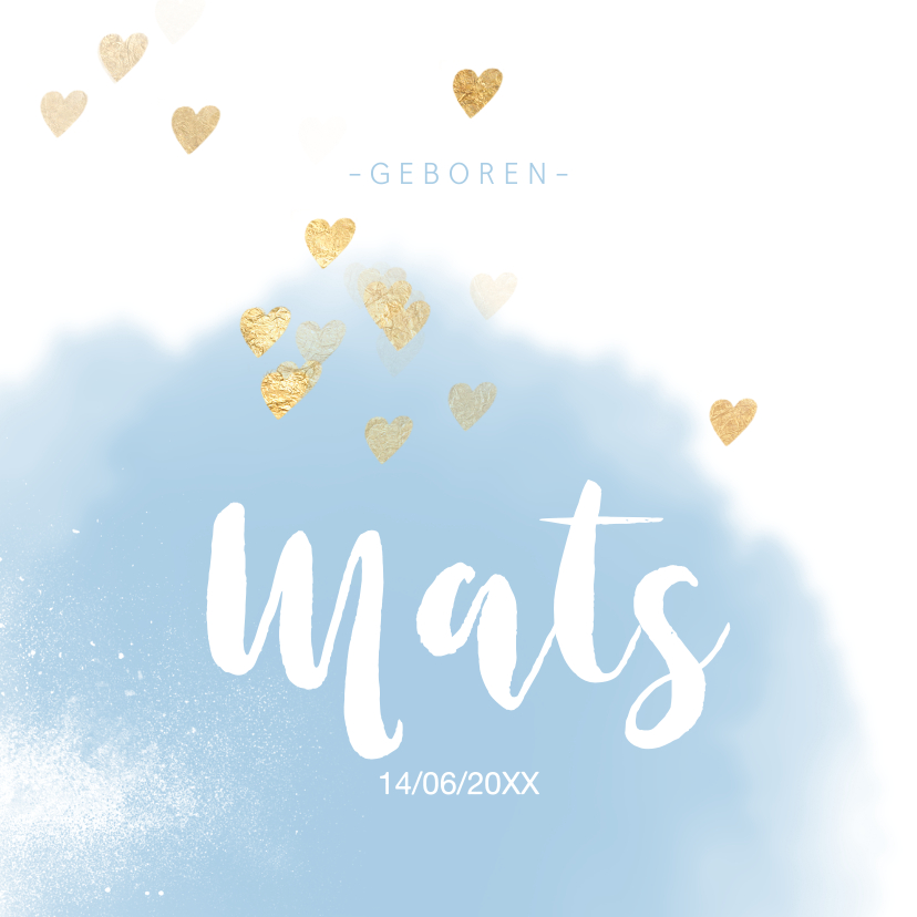 Stijlvol geboortekaartje blauwe wolk hartjes - Geboortekaartjes Geboortekaartjes - Stijlvol geboortekaartje blauwe wolk hartjes
