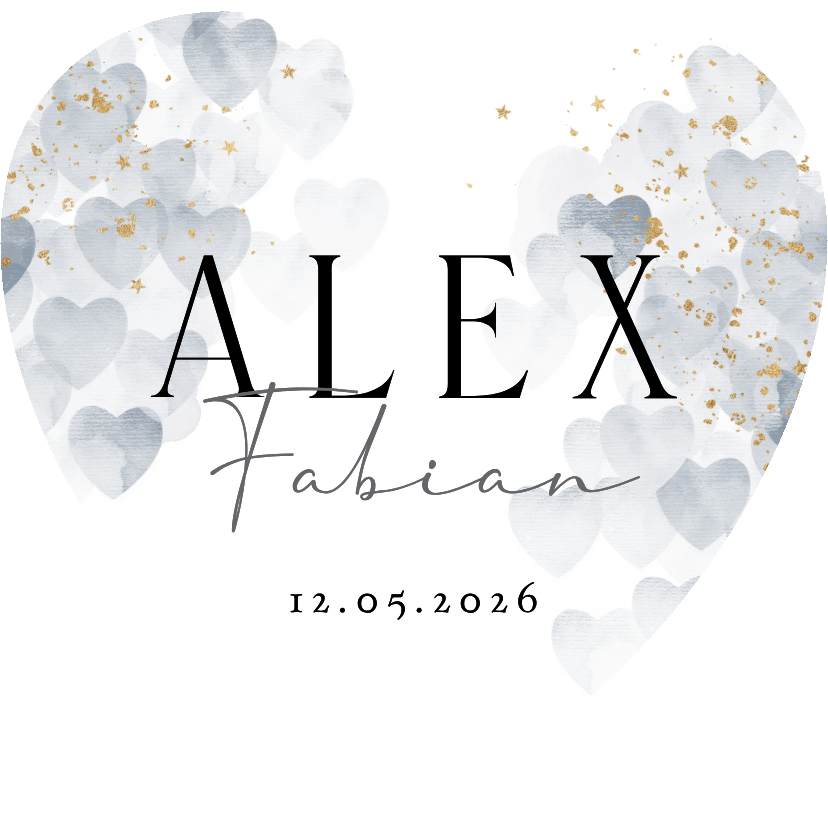 Geboortekaartjes - Stijlvol geboortekaartje hartjes watercolor blauw klassiek