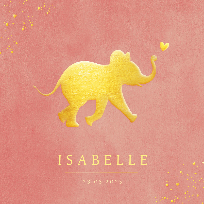 Geboortekaartjes - Stijlvol geboortekaartje met silhouet van olifant in goud