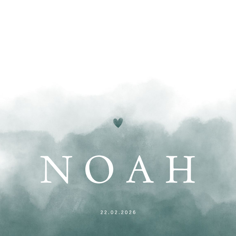 Stijlvol geboortekaartje petrol blauwe waterverf met hartje - Geboortekaartjes Geboortekaartjes - Stijlvol geboortekaartje petrol blauwe waterverf met hartje