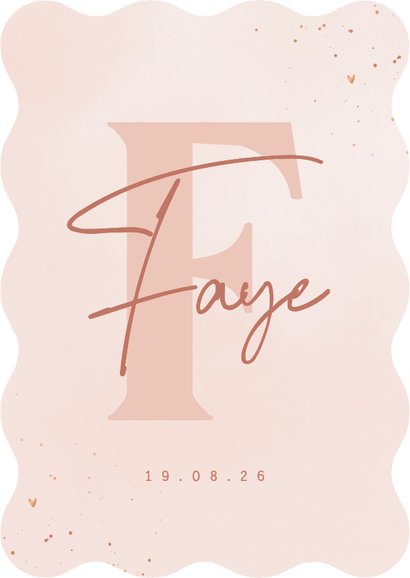 Geboortekaartjes - Stijlvol geboortekaartje wave voorletter baby roze wolkjes