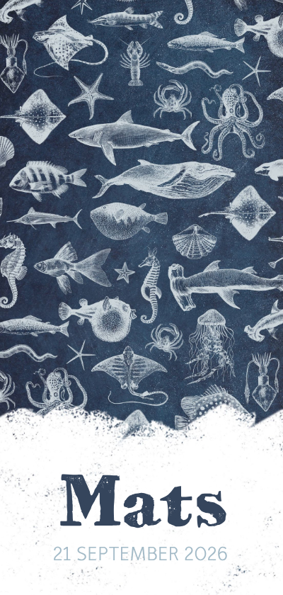 Geboortekaartjes - Stoer en hip geboortekaartje zeedieren illustraties