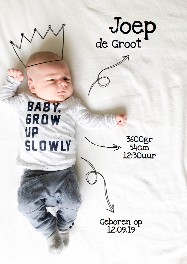 Stoer foto kaartje met kroon - Geboortekaartjes Geboortekaartjes - Stoer foto kaartje met kroon