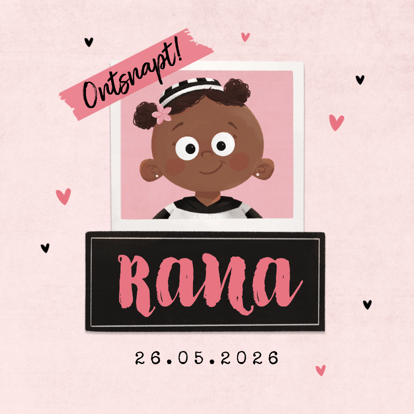 Geboortekaartjes - Stoer geboortekaartje boefje meisje baby roze polaroid