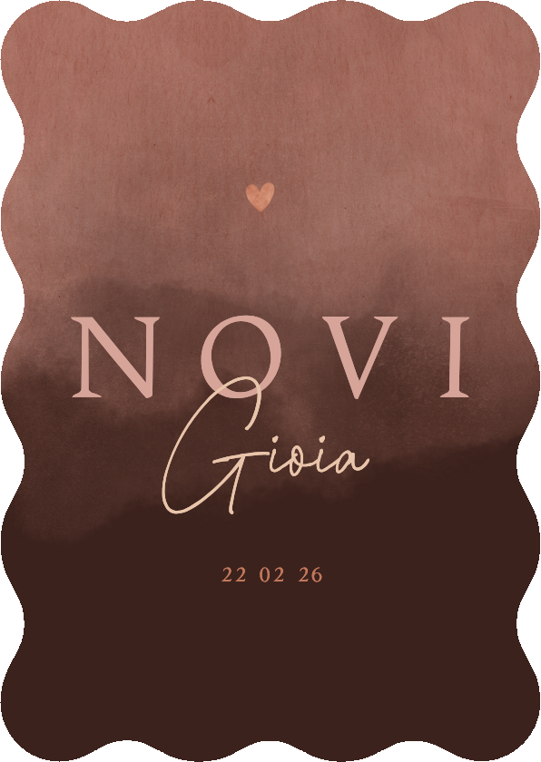 Geboortekaartjes - Stoer golvend geboortekaartje met roze waterverf 