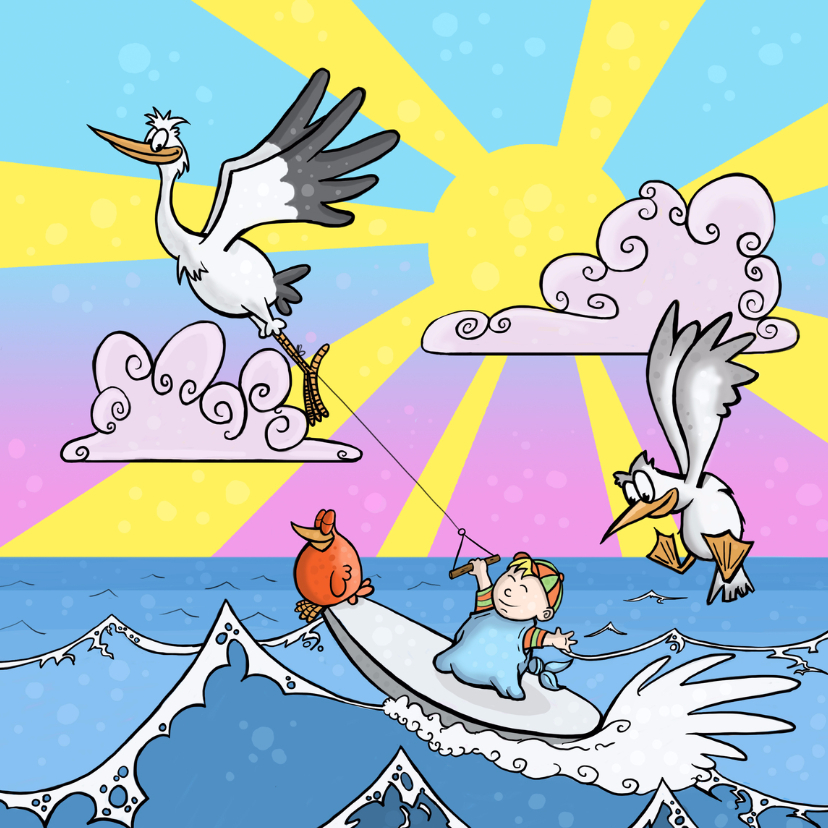 Surfen in de zon - Geboortekaartjes Geboortekaartjes - Surfen in de zon