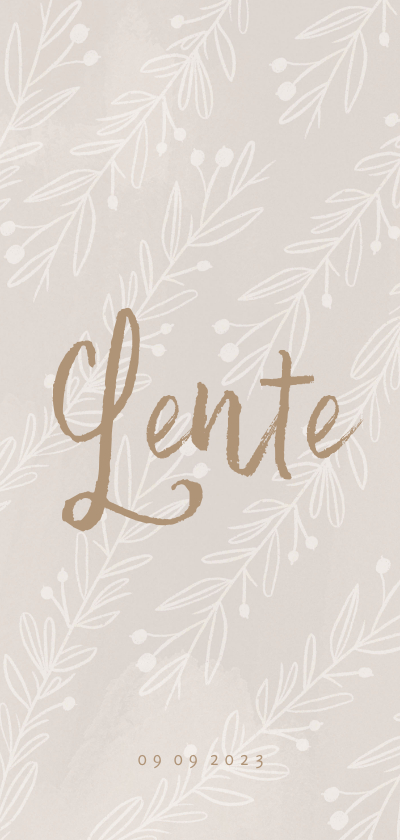 Trendy geboortekaartje beige takjes lange dubbele kaart - Geboortekaartjes Geboortekaartjes - Trendy geboortekaartje beige takjes lange dubbele kaart