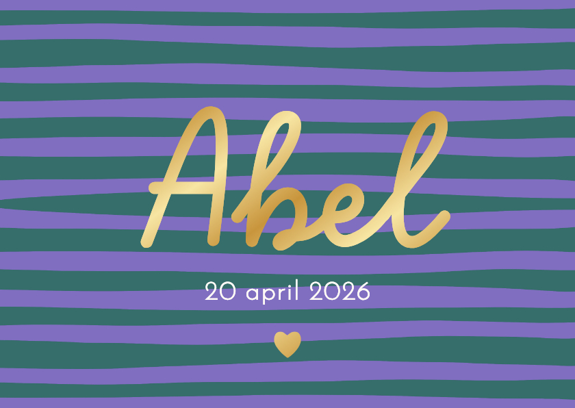 Geboortekaartjes - Trendy geboortekaartje kleurrijke streep hartje goud