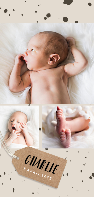 Geboortekaartjes - Trendy geboortekaartje met 3 foto's