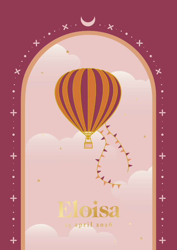 Trendy geboortekaartje met luchtballon en boog meisje - Geboortekaartjes Geboortekaartjes - Trendy geboortekaartje met luchtballon en boog meisje