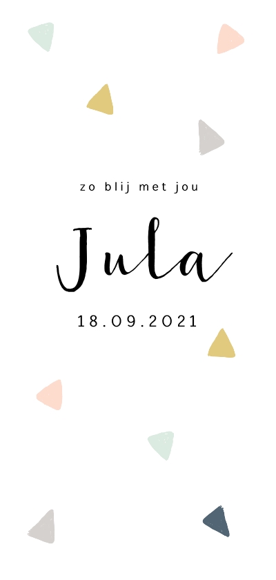 Trendy geboortekaartje met multicolor driehoekjes - Geboortekaartjes Geboortekaartjes - Trendy geboortekaartje met multicolor driehoekjes