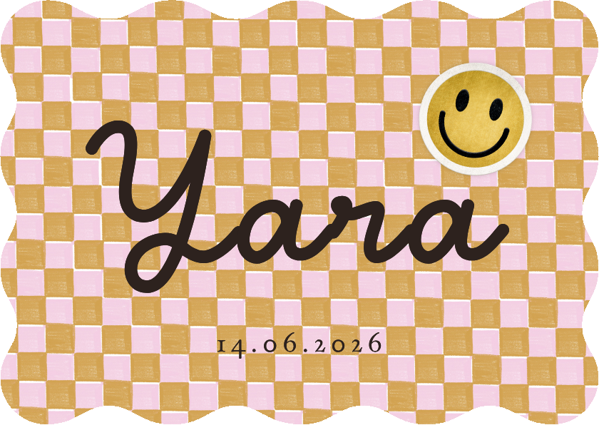 Trendy geboortekaartje patroon blokjes smiley patch - Geboortekaartjes Geboortekaartjes - Trendy geboortekaartje patroon blokjes smiley patch