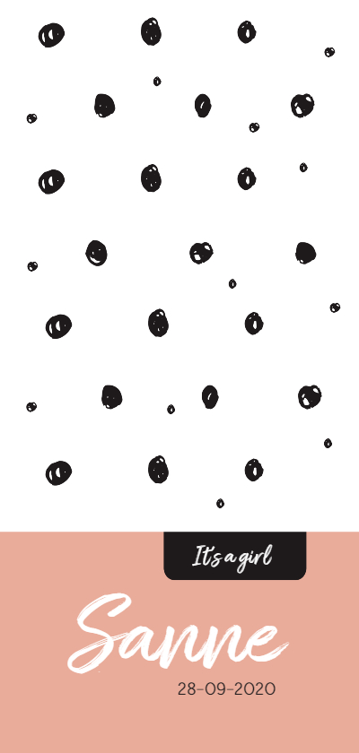 Trendy geboortekaartje zwart wit en roze - Geboortekaartjes Geboortekaartjes - Trendy geboortekaartje zwart wit en roze