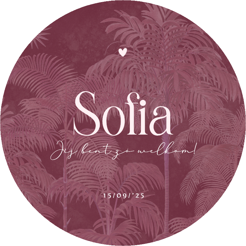 Geboortekaartjes - Trendy roze geboortekaartje met palmbomen patroon rond