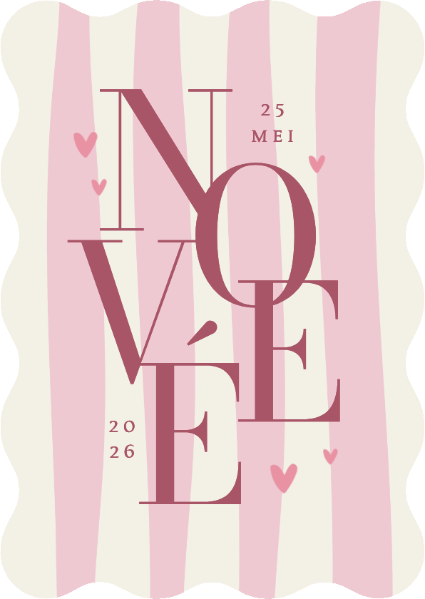 Geboortekaartjes - Wave geboortekaartje gestreept grafisch hartjes roze