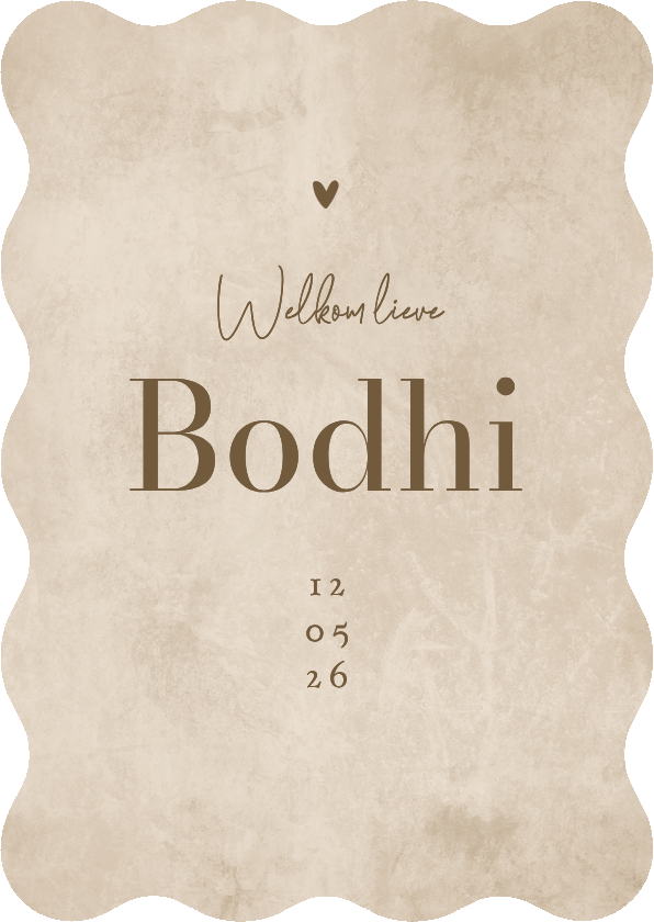 wave vorm geboortekaartje unisex hartje zandkleur - Geboortekaartjes Geboortekaartjes - wave vorm geboortekaartje unisex hartje zandkleur