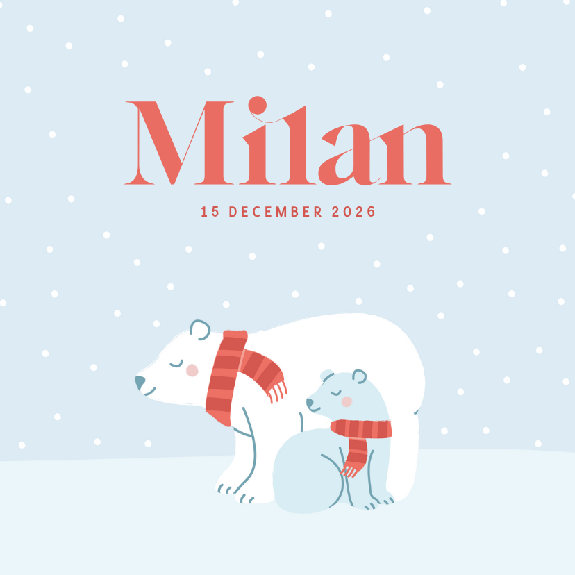 Winters geboortekaartje met ijsbeertjes een broertje - Geboortekaartjes Geboortekaartjes - Winters geboortekaartje met ijsbeertjes een broertje