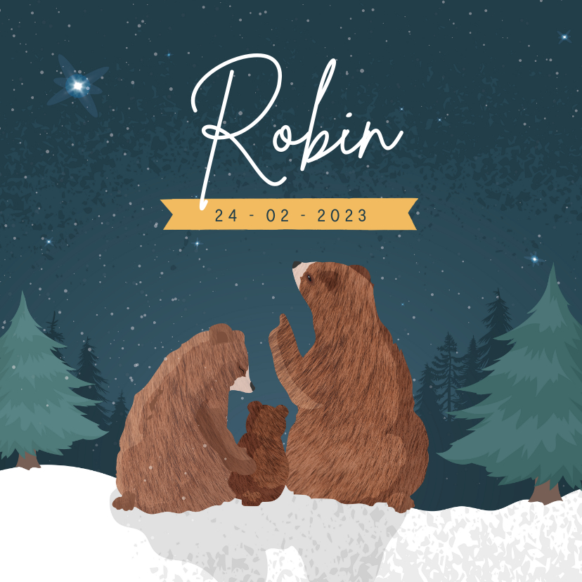 Winters geboortekaartje met illustratie van 3 beren - Geboortekaartjes Geboortekaartjes - Winters geboortekaartje met illustratie van 3 beren
