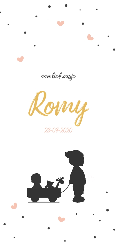 Zus met babyzus in kar - Geboortekaartjes Geboortekaartjes - Zus met babyzus in kar