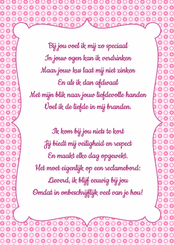Gedichtenkaart Roze Liefde - Gedichtenkaarten Gedichtenkaarten - Gedichtenkaart Roze Liefde