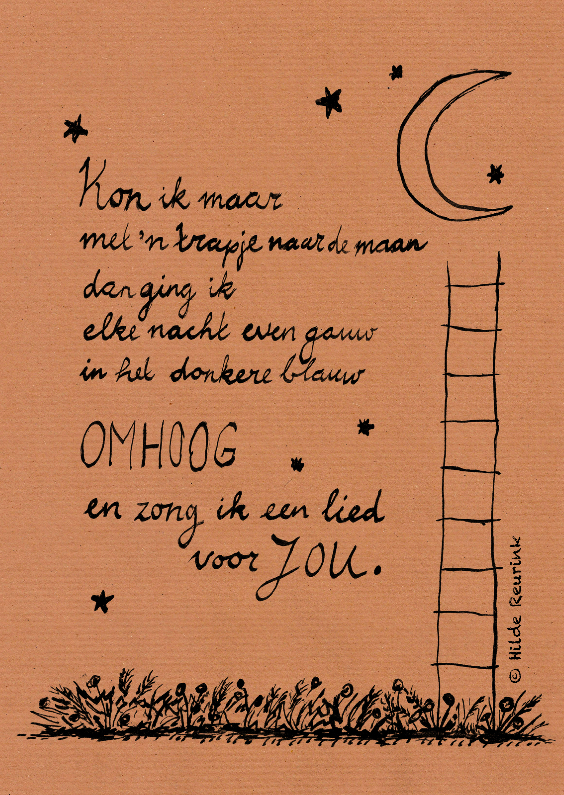 Met een trapje naar de maan - Gedichtenkaarten Gedichtenkaarten - Met een trapje naar de maan