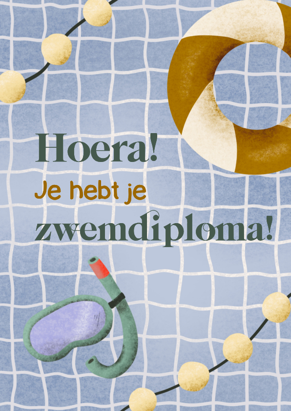 Geslaagd kaarten - Felicitatie voor zwemdiploma met zwembad en duikbril