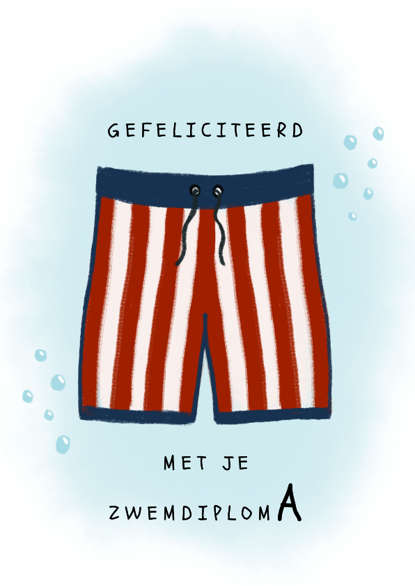 Felicitatie zwemdiploma zwembroek - Geslaagd kaarten Geslaagd kaarten - Felicitatie zwemdiploma zwembroek