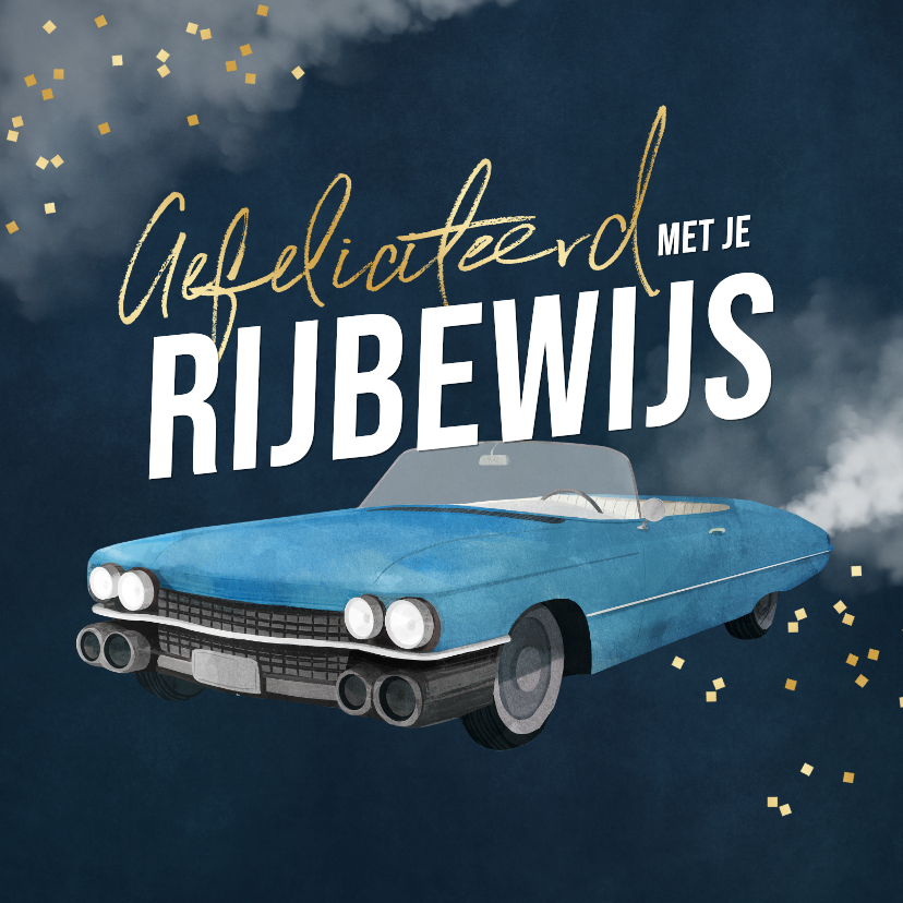 Geslaagd kaarten - Felicitatiekaart autorijbewijs oldtimer auto blauw geslaagd