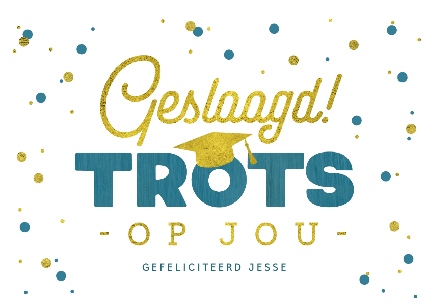 Geslaagd kaarten - Felicitatiekaart geslaagd examen trots jongen confetti