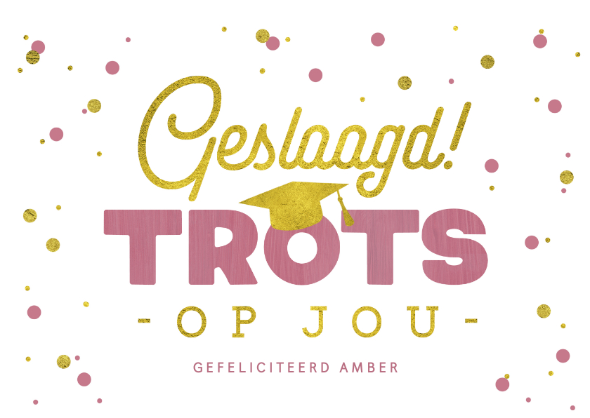 Geslaagd kaarten - felicitatiekaart-geslaagd-examen-trots-meisje-confetti