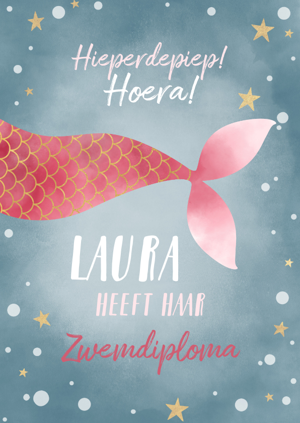 Gefeliciteerd geslaagd voor je zwemdiploma met zeemeermin - Geslaagd kaarten Geslaagd kaarten - Gefeliciteerd geslaagd voor je zwemdiploma met zeemeermin