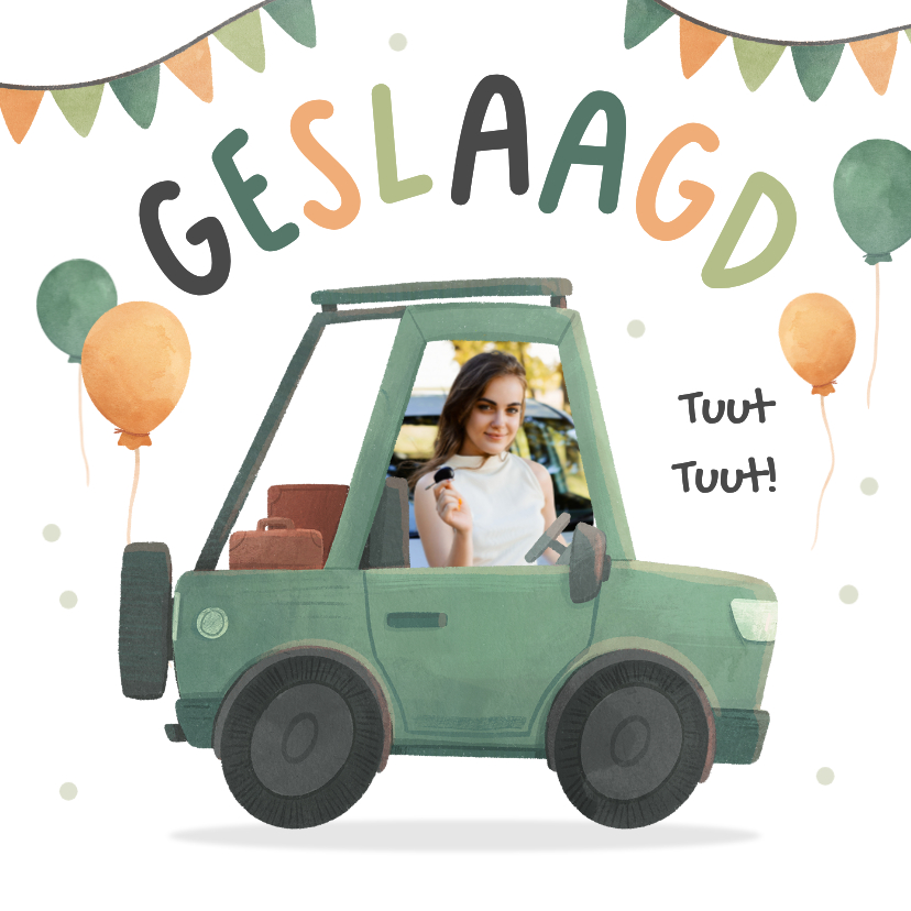 Geslaagd kaarten - Geslaagd auto rijbewijs foto slingers foto ballonnen