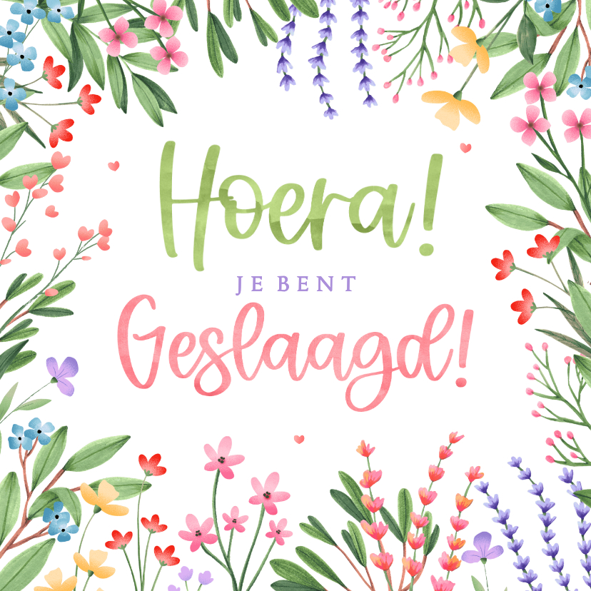 Geslaagd kaarten - Geslaagd kaart botanisch kleurrijk hoera je bent geslaagd