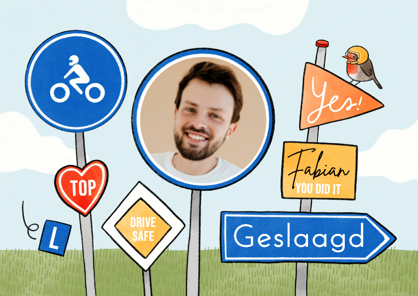 Geslaagd kaarten - Geslaagd kaart foto motor rijbewijs verkeersborden